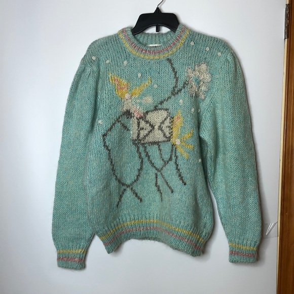 LWS Sweaters - VINTAGE LWS Women's HANDKNIT 1980s Long Sleeves Wool Sweater Green M Medium 95cm
